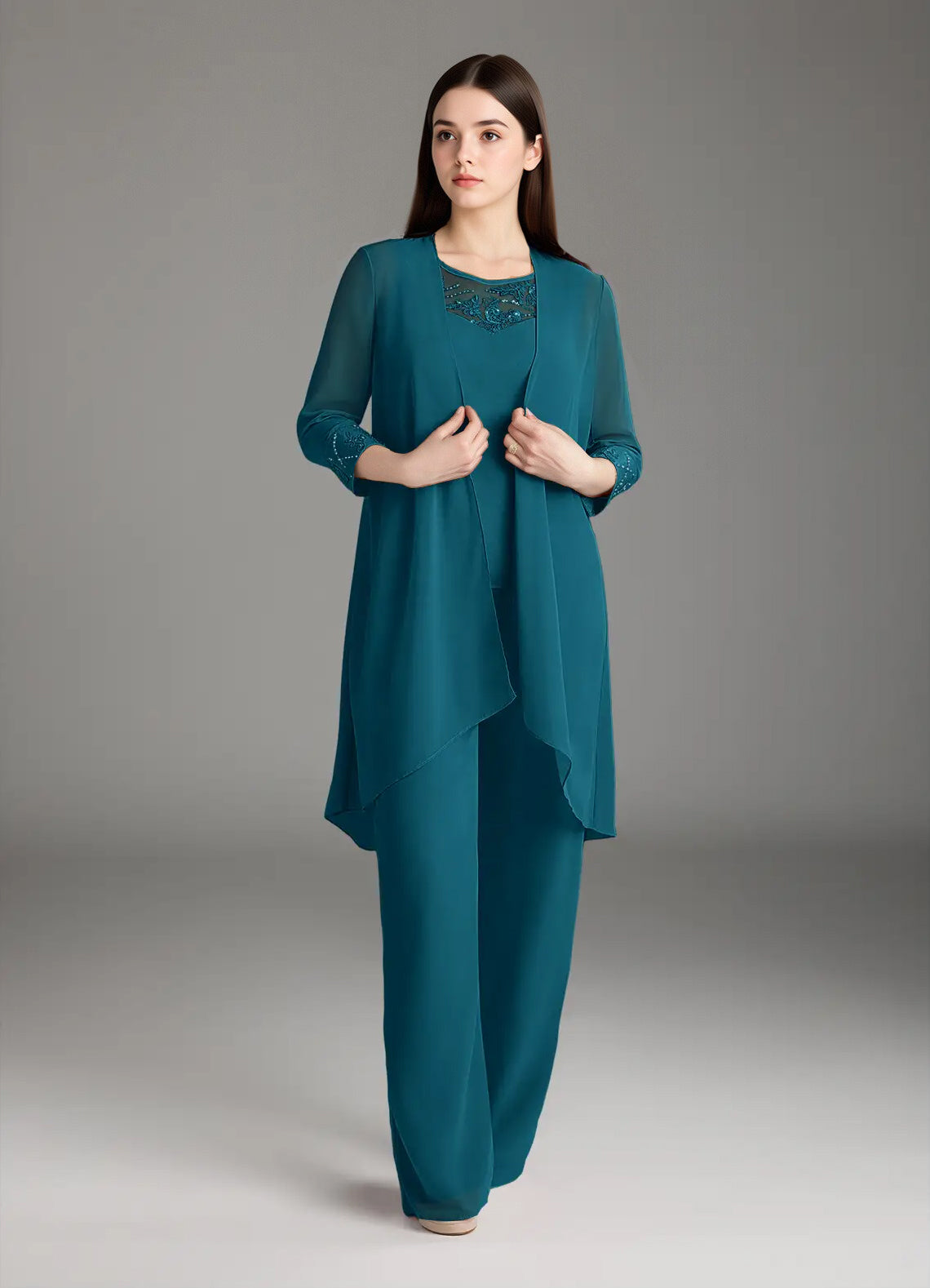 Augday Maura Mother of the Bride Dresses Jumpsuit Pantsuit Sequins Chiffon Dress