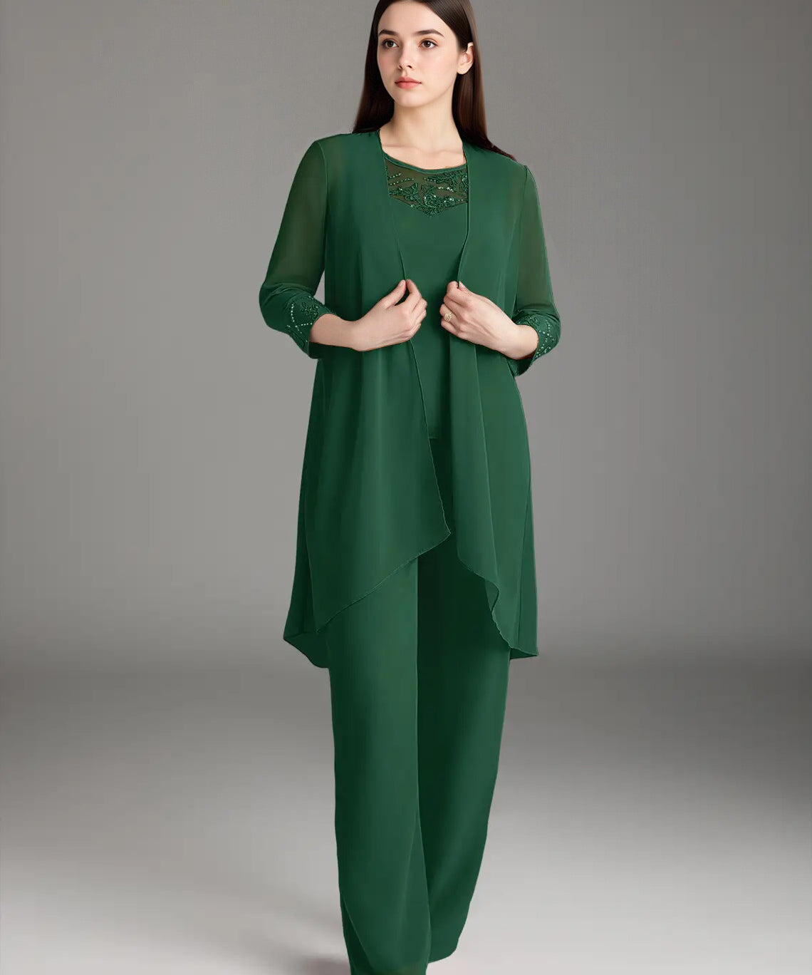 Augday Maura Mother of the Bride Dresses Jumpsuit Pantsuit Sequins Chiffon Dress