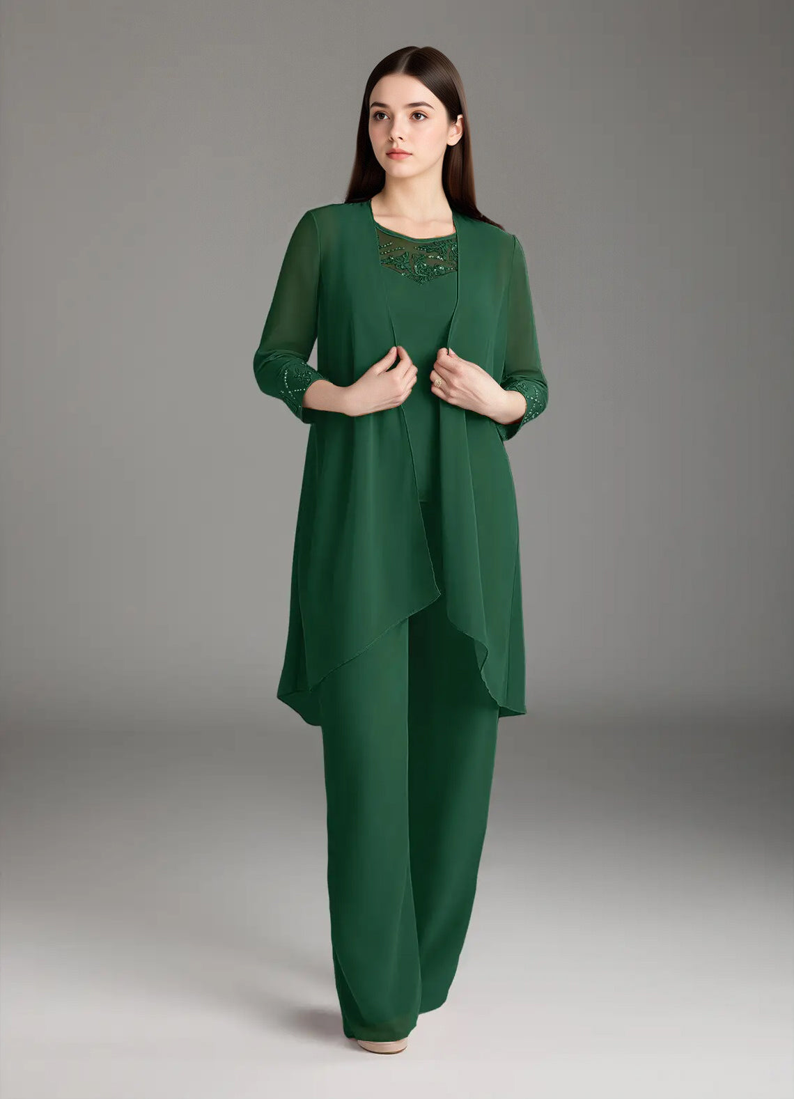 Augday Maura Mother of the Bride Dresses Jumpsuit Pantsuit Sequins Chiffon Dress