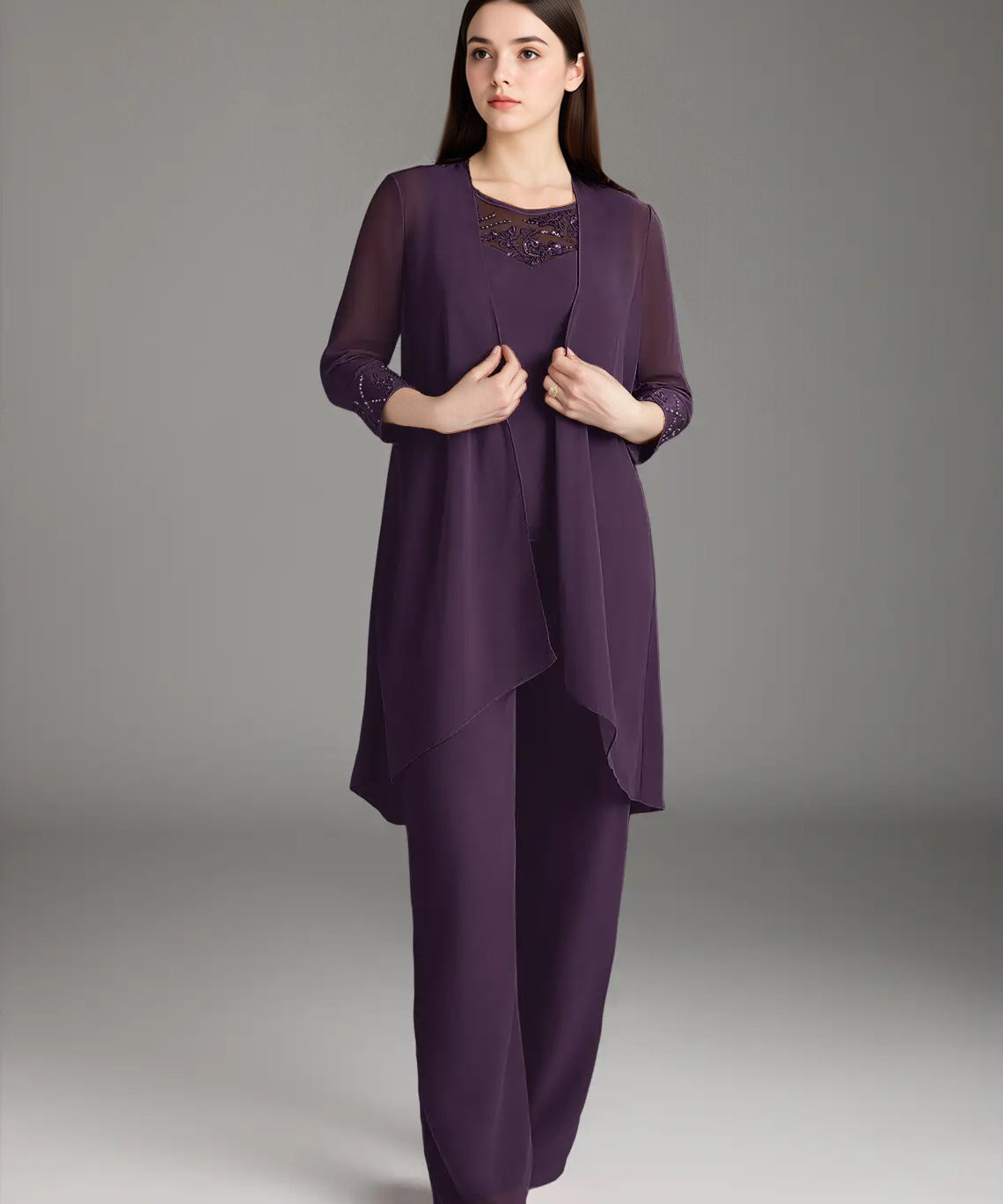 Augday Maura Mother of the Bride Dresses Jumpsuit Pantsuit Sequins Chiffon Dress