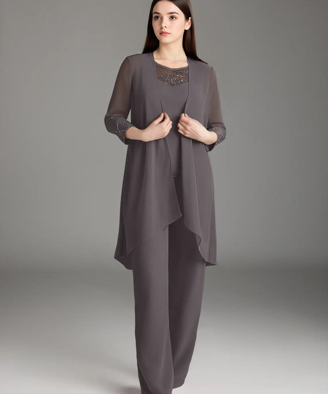 Augday Maura Mother of the Bride Dresses Jumpsuit Pantsuit Sequins Chiffon Dress