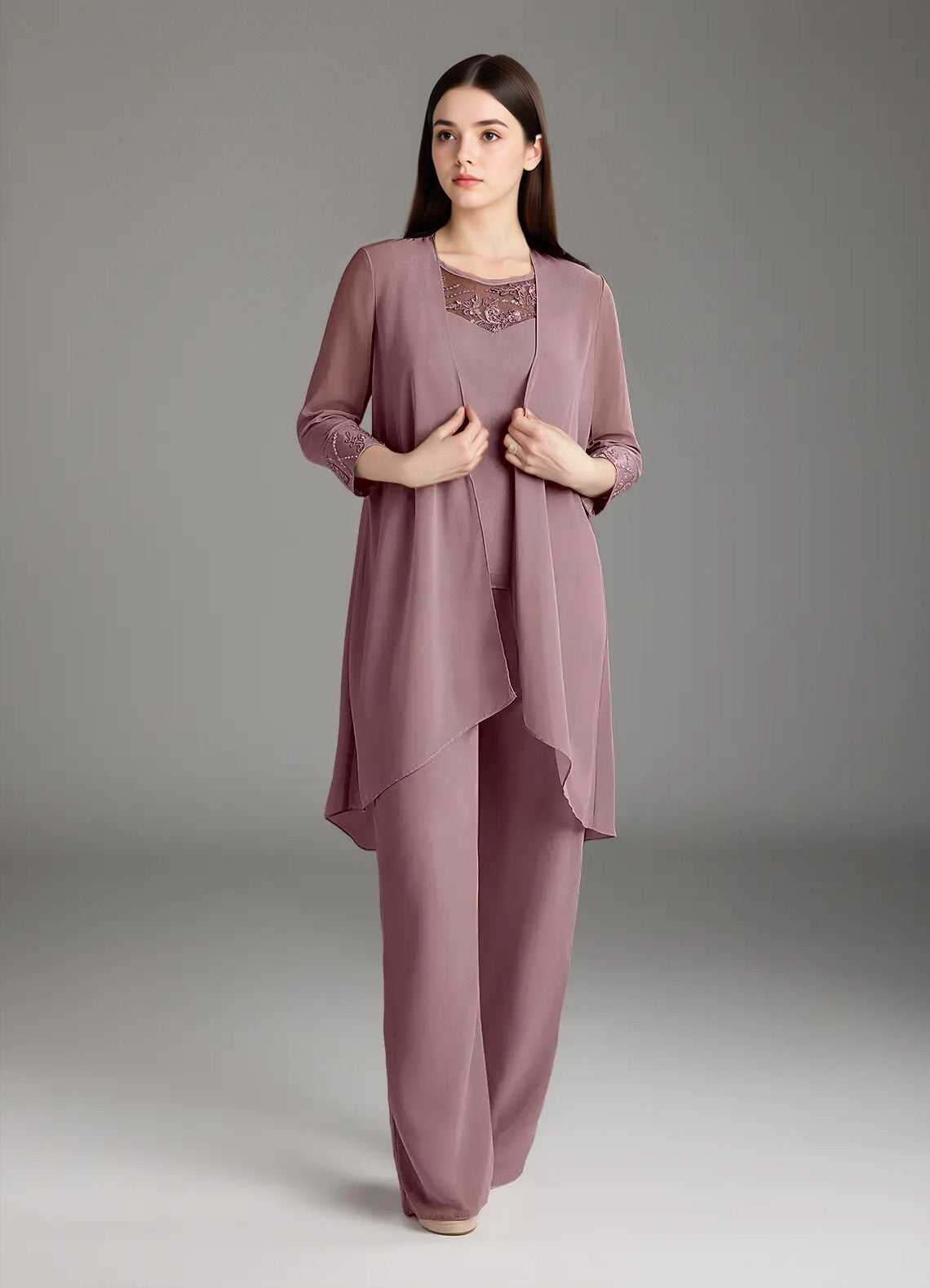 Augday Maura Mother of the Bride Dresses Jumpsuit Pantsuit Sequins Chiffon Dress