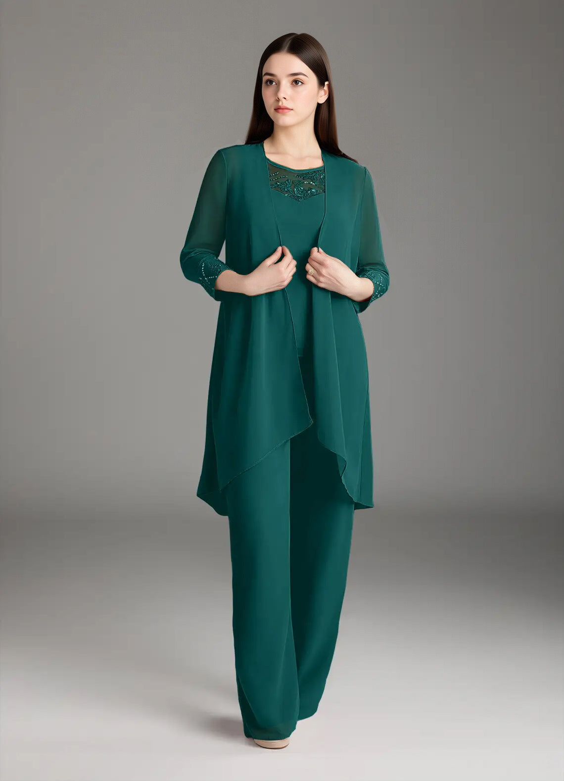 Augday Maura Mother of the Bride Dresses Jumpsuit Pantsuit Sequins Chiffon Dress