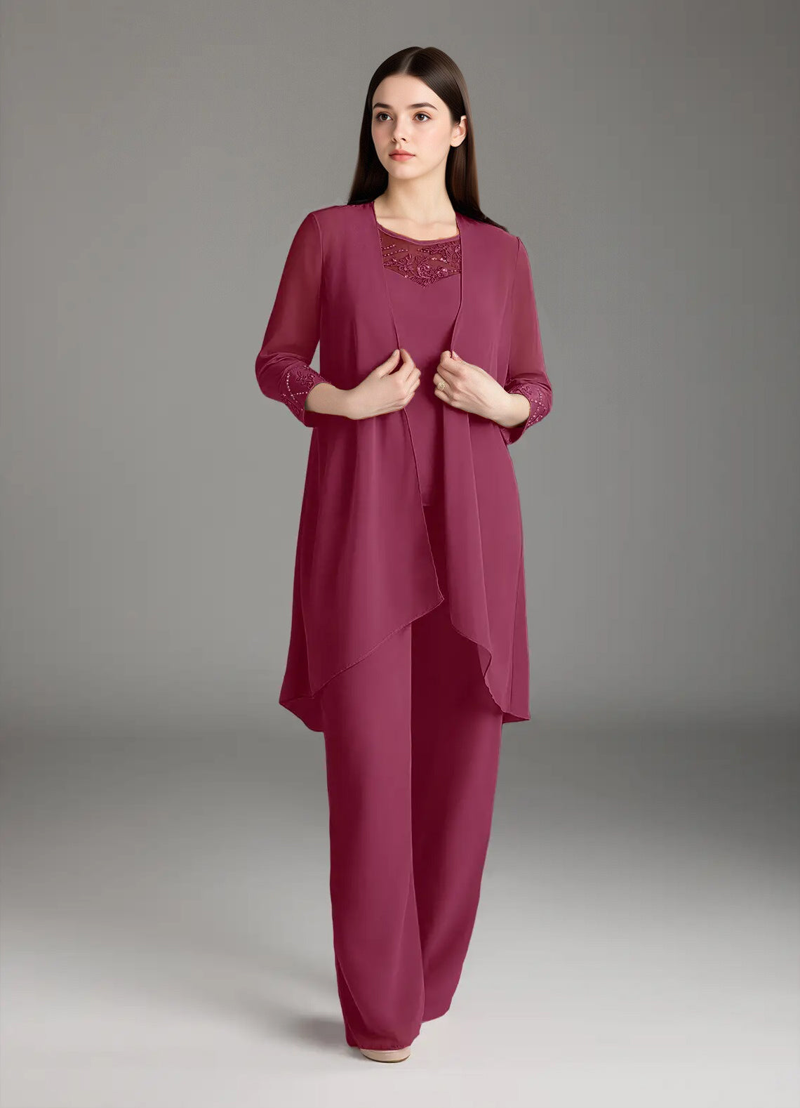 Augday Maura Mother of the Bride Dresses Jumpsuit Pantsuit Sequins Chiffon Dress