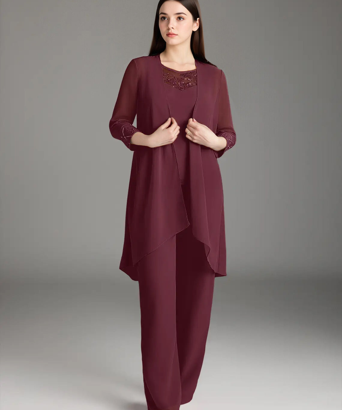 Augday Maura Mother of the Bride Dresses Jumpsuit Pantsuit Sequins Chiffon Dress