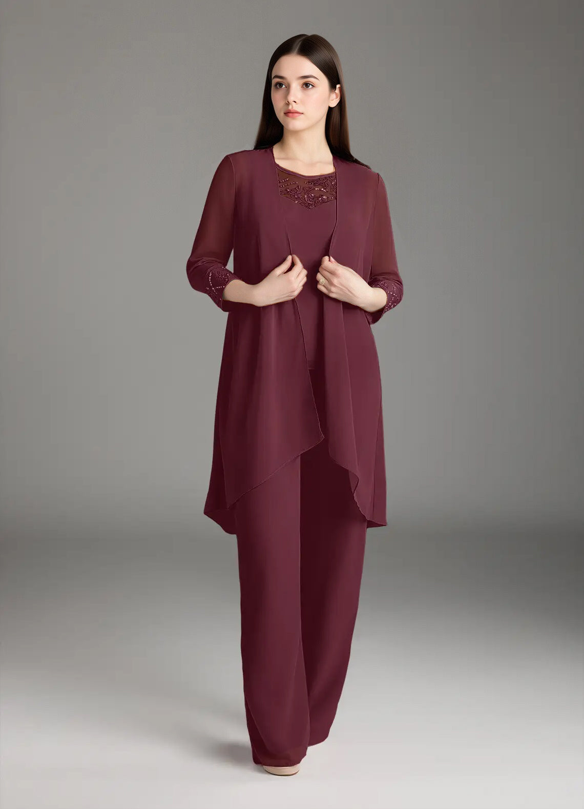 Augday Maura Mother of the Bride Dresses Jumpsuit Pantsuit Sequins Chiffon Dress