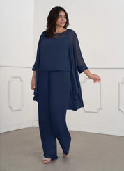 Augday Maura Mother of the Bride Dresses JumpsuitPantsuit Sequins Chiffon Dress Plus Size
