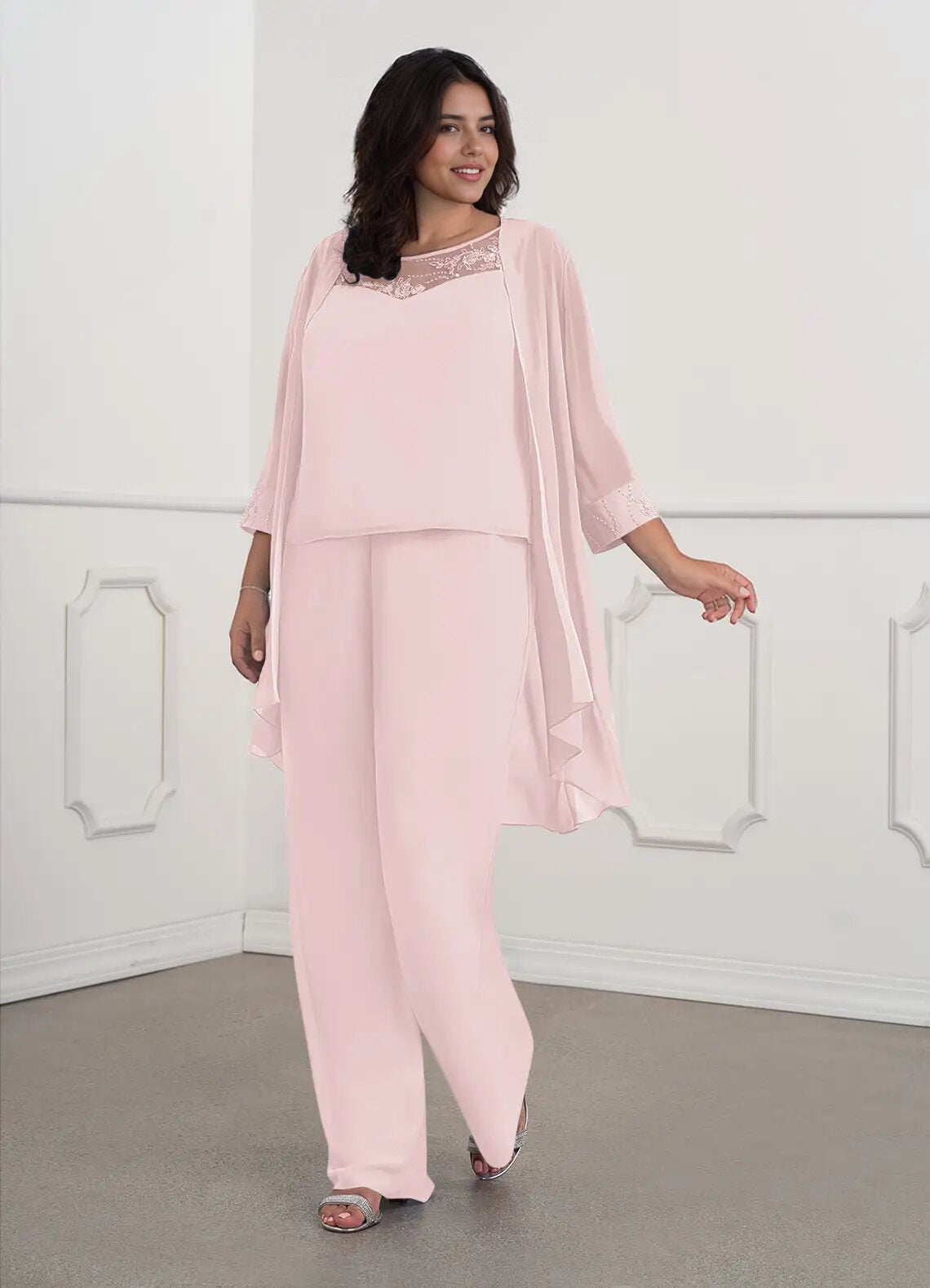 Augday Maura Mother of the Bride Dresses JumpsuitPantsuit Sequins Chiffon Dress Plus Size