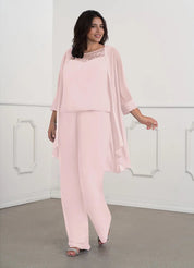 Augday Maura Mother of the Bride Dresses JumpsuitPantsuit Sequins Chiffon Dress Plus Size