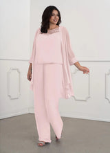 Augday Maura Mother of the Bride Dresses JumpsuitPantsuit Sequins Chiffon Dress Plus Size