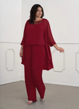 Augday Maura Mother of the Bride Dresses JumpsuitPantsuit Sequins Chiffon Dress Plus Size