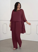Augday Maura Mother of the Bride Dresses JumpsuitPantsuit Sequins Chiffon Dress Plus Size