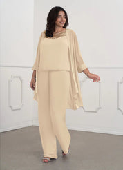 Augday Maura Mother of the Bride Dresses JumpsuitPantsuit Sequins Chiffon Dress Plus Size
