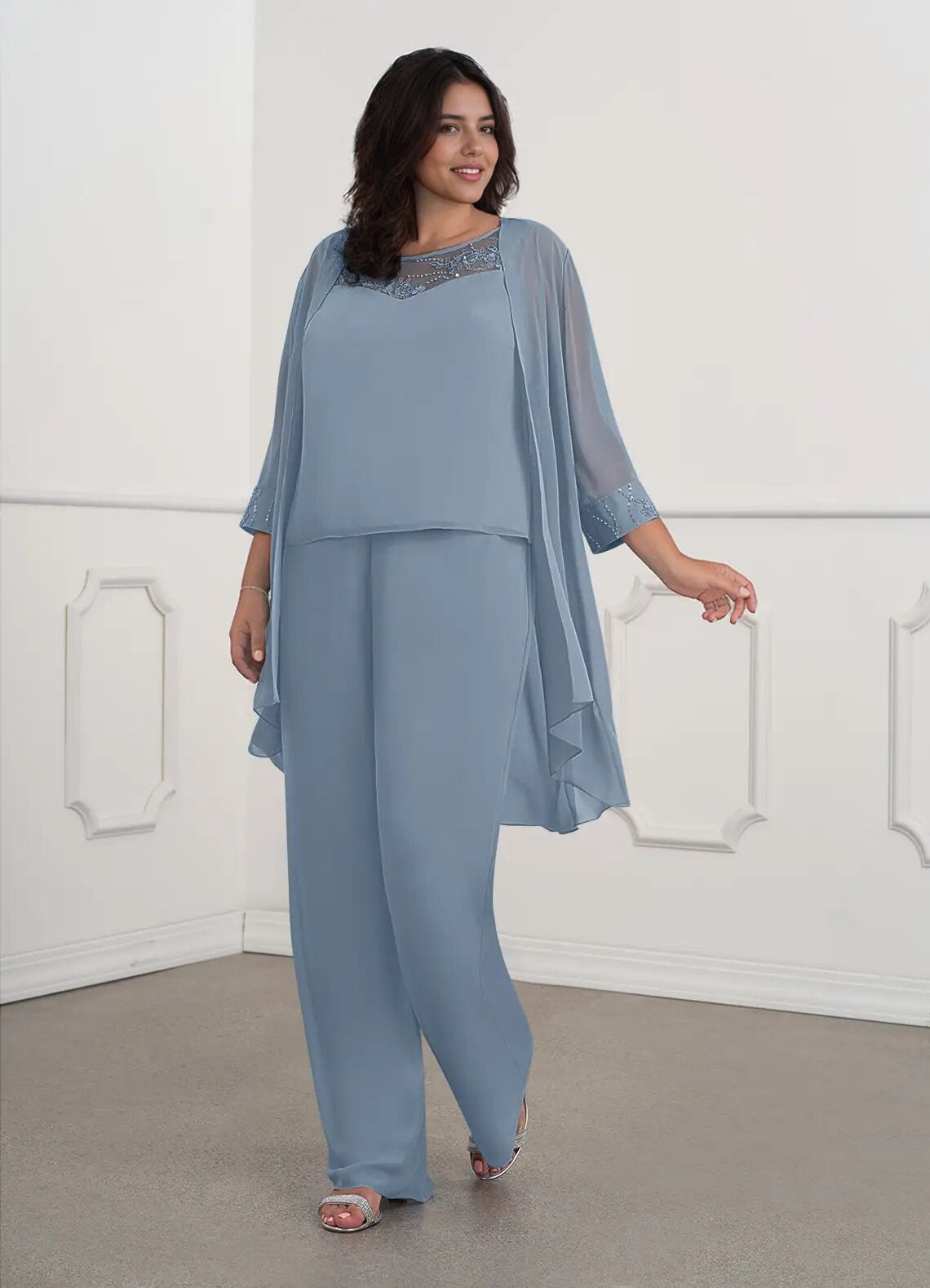 Augday Maura Mother of the Bride Dresses JumpsuitPantsuit Sequins Chiffon Dress Plus Size