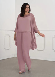 Augday Maura Mother of the Bride Dresses JumpsuitPantsuit Sequins Chiffon Dress Plus Size