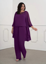 Augday Maura Mother of the Bride Dresses JumpsuitPantsuit Sequins Chiffon Dress Plus Size