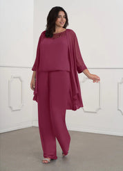 Augday Maura Mother of the Bride Dresses JumpsuitPantsuit Sequins Chiffon Dress Plus Size
