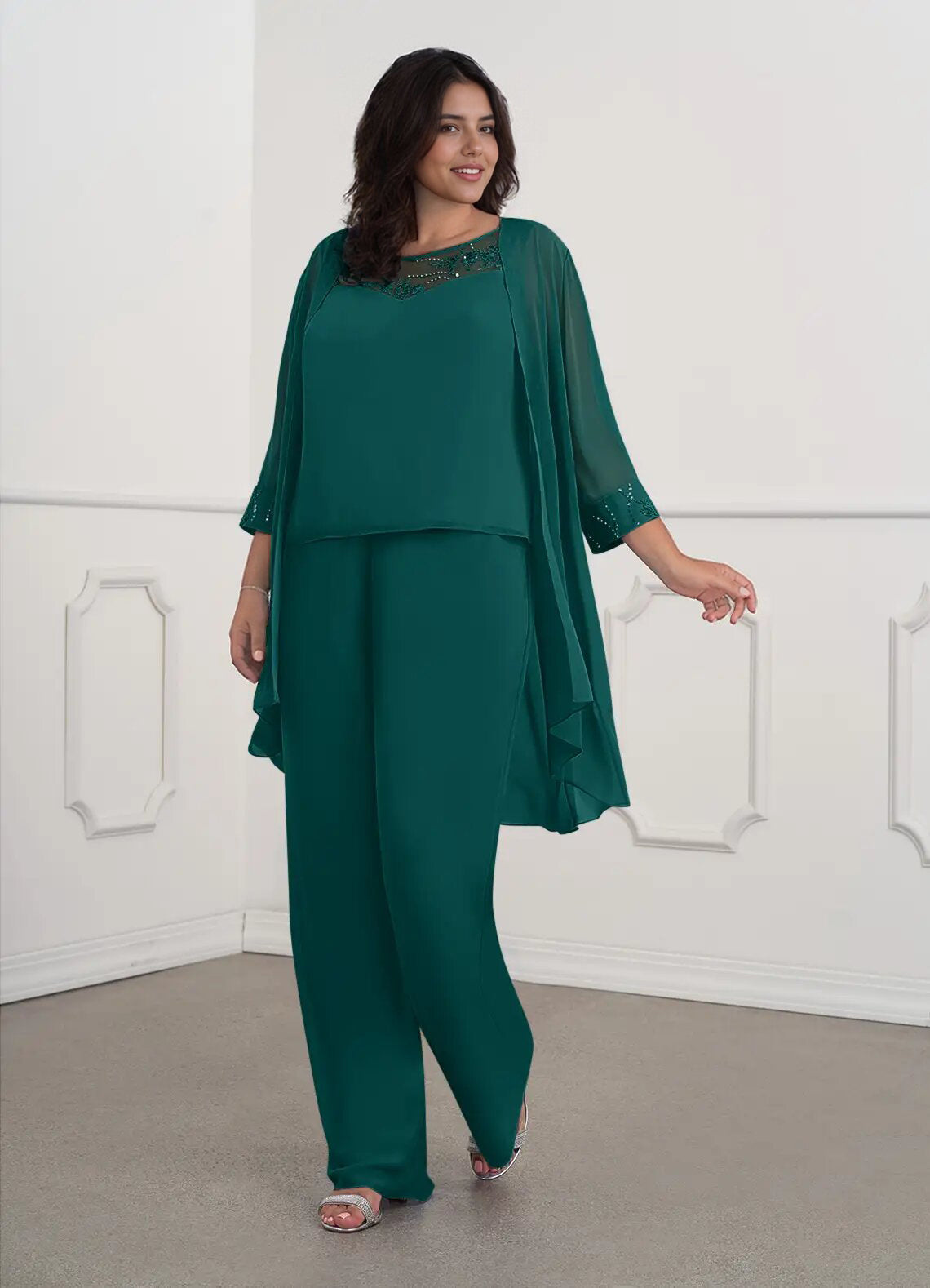 Augday Maura Mother of the Bride Dresses JumpsuitPantsuit Sequins Chiffon Dress Plus Size