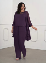 Augday Maura Mother of the Bride Dresses JumpsuitPantsuit Sequins Chiffon Dress Plus Size