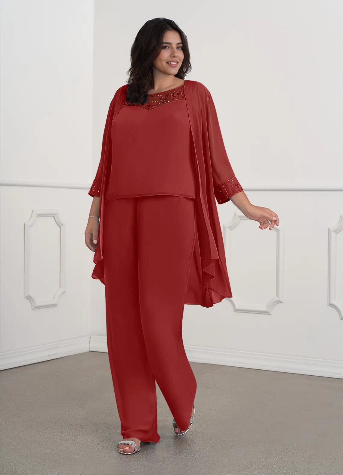 Augday Maura Mother of the Bride Dresses JumpsuitPantsuit Sequins Chiffon Dress Plus Size