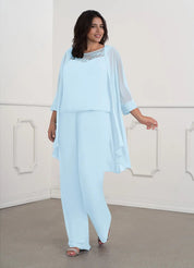 Augday Maura Mother of the Bride Dresses JumpsuitPantsuit Sequins Chiffon Dress Plus Size