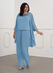 Augday Maura Mother of the Bride Dresses JumpsuitPantsuit Sequins Chiffon Dress Plus Size