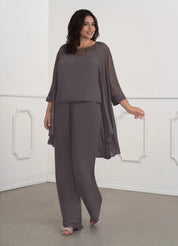 Augday Maura Mother of the Bride Dresses JumpsuitPantsuit Sequins Chiffon Dress Plus Size