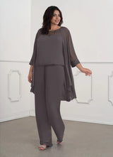 Augday Maura Mother of the Bride Dresses JumpsuitPantsuit Sequins Chiffon Dress Plus Size