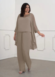 Augday Maura Mother of the Bride Dresses JumpsuitPantsuit Sequins Chiffon Dress Plus Size