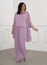 Augday Maura Mother of the Bride Dresses JumpsuitPantsuit Sequins Chiffon Dress Plus Size