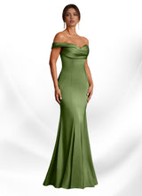 Augday Boone Mermaid Off the Shoulder Stretch Satin Dress