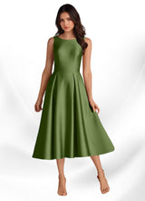 Augday Fulton A-Line Pleated Stretch Satin Dress