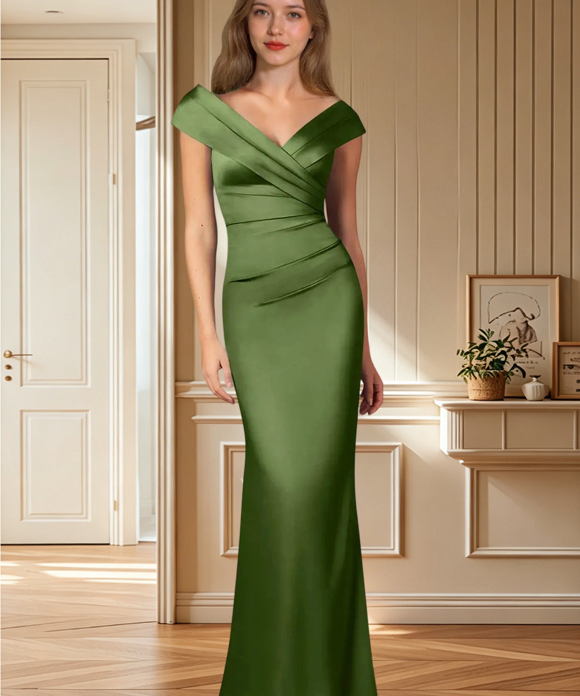 Augday Ludlow Mermaid Pleated Stretch Satin Dress