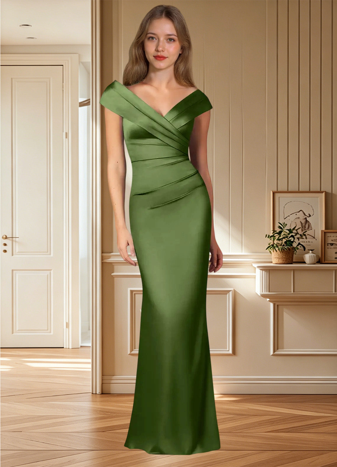 Augday Ludlow Mermaid Pleated Stretch Satin Dress