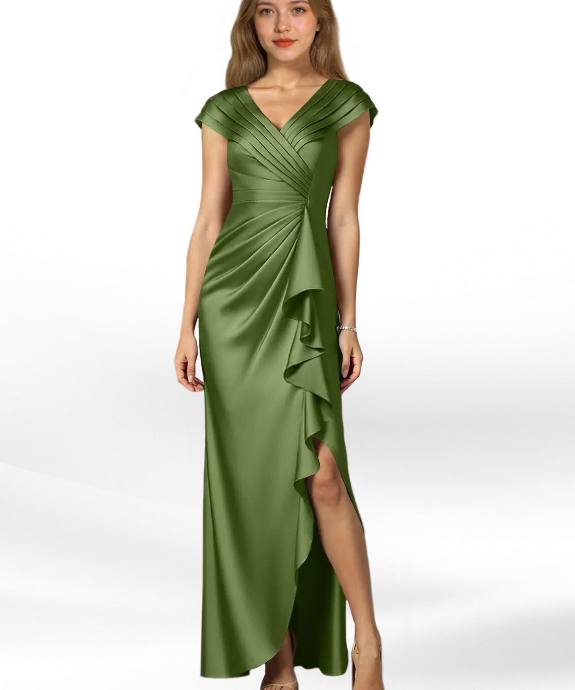 Augday Anderson A-Line Pleated Stretch Satin Dress