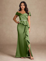 Augday Mermaid Off the Shoulder Stretch Satin Dress