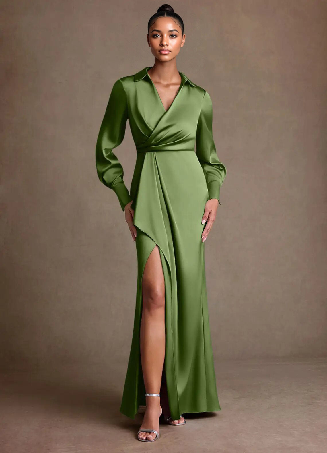 Augday Jacinta Sheath Pleated Stretch Satin Dress