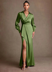 Augday Jacinta Sheath Pleated Stretch Satin Dress