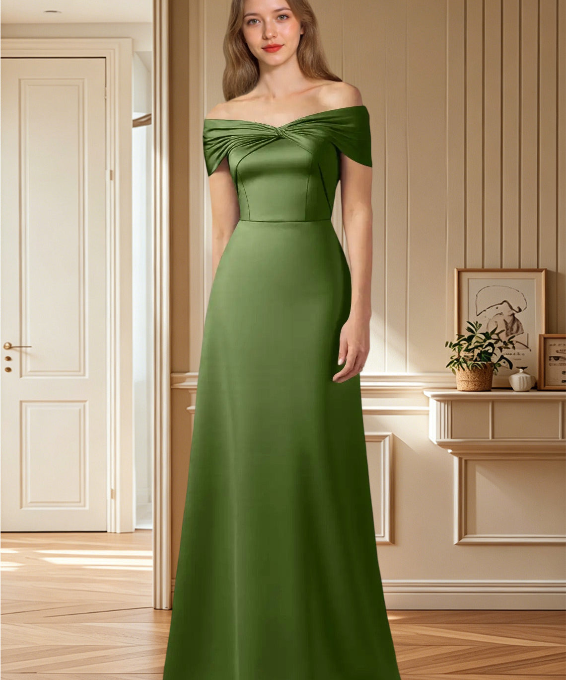 Augday Amelia A-Line Off the Shoulder Stretch Satin Dress
