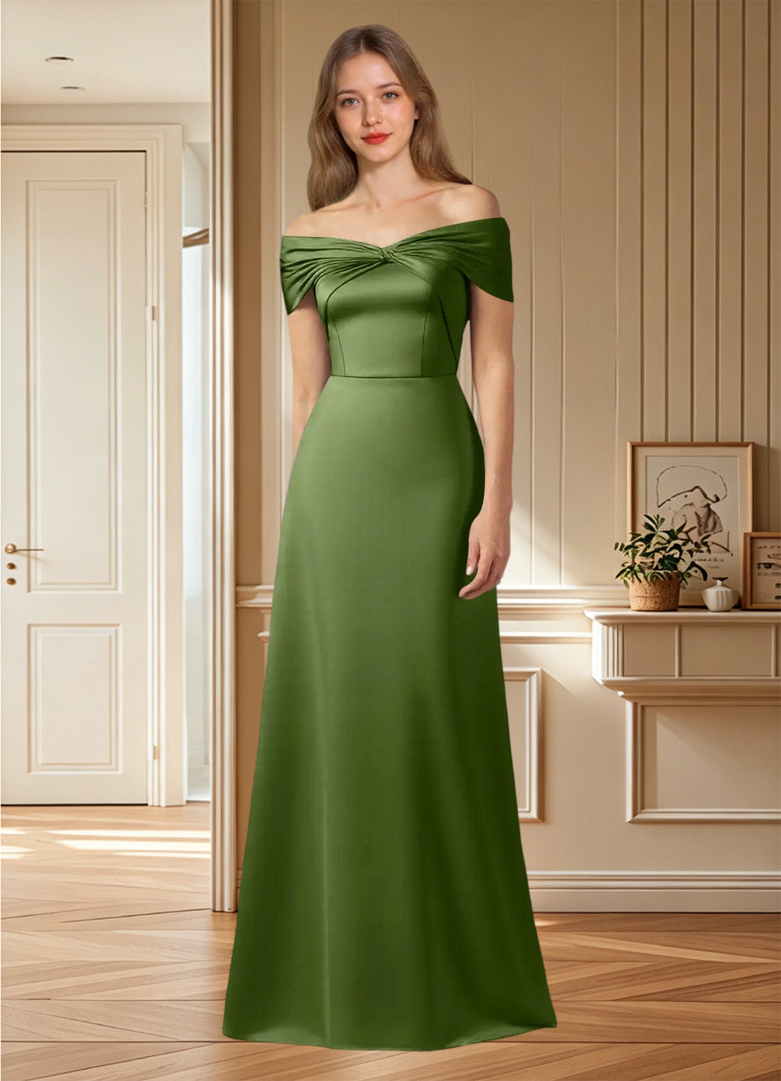 Augday Amelia A-Line Off the Shoulder Stretch Satin Dress