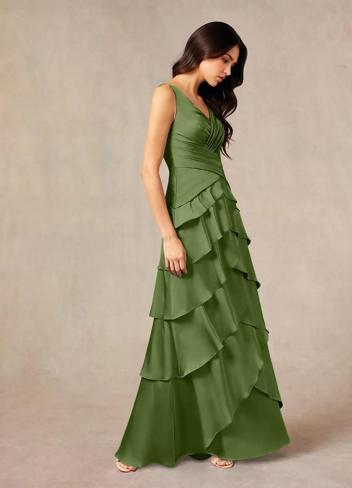 Augday Viola A-Line Pleated Stretch Satin Dress