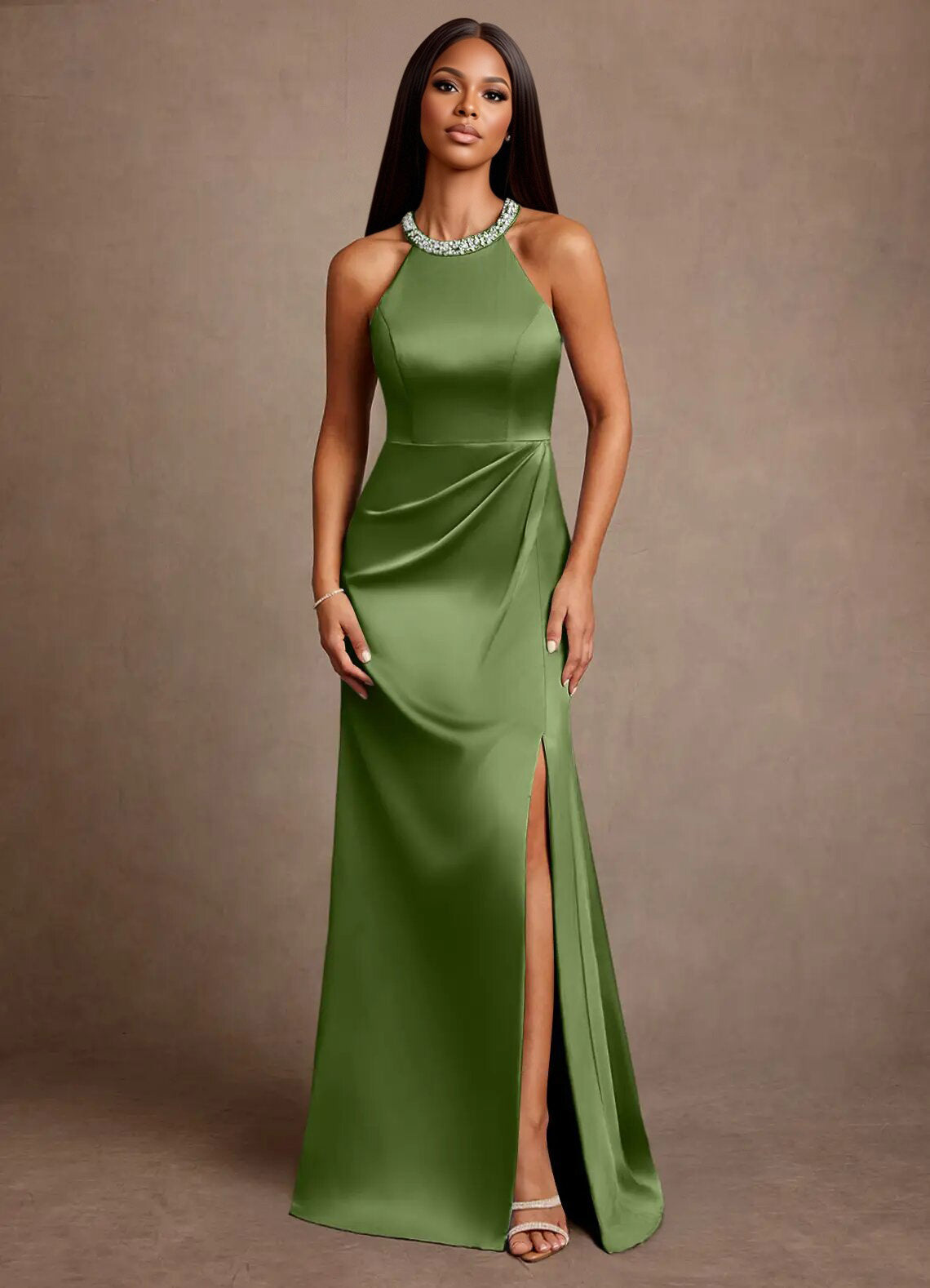 Augday Lawrence A-Line Pleated Stretch Satin Dress