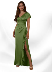 Augday Roya Mermaid V-Neck Pleated Stretch Satin