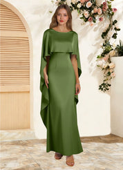 Augday Eli Sheath Boatneck Stretch Satin Dress