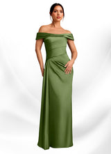 Augday Beah Sheath Off the Shoulder Stretch Satin Dress