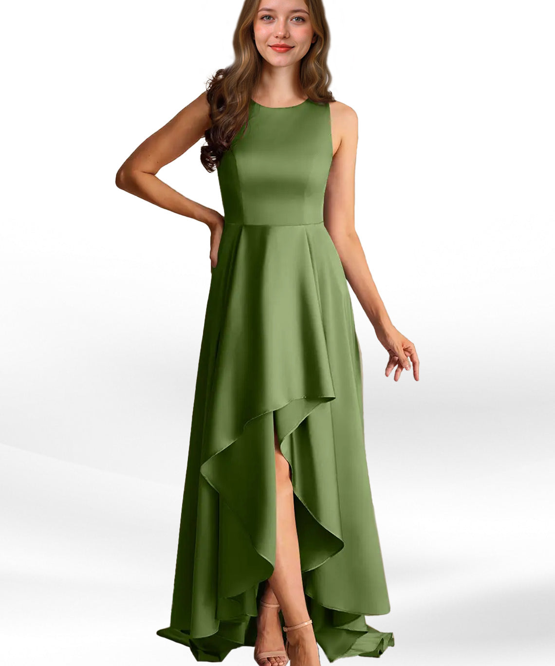 Augday Niles A-Line Trains Stretch Satin Dress