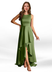 Augday Niles A-Line Trains Stretch Satin Dress