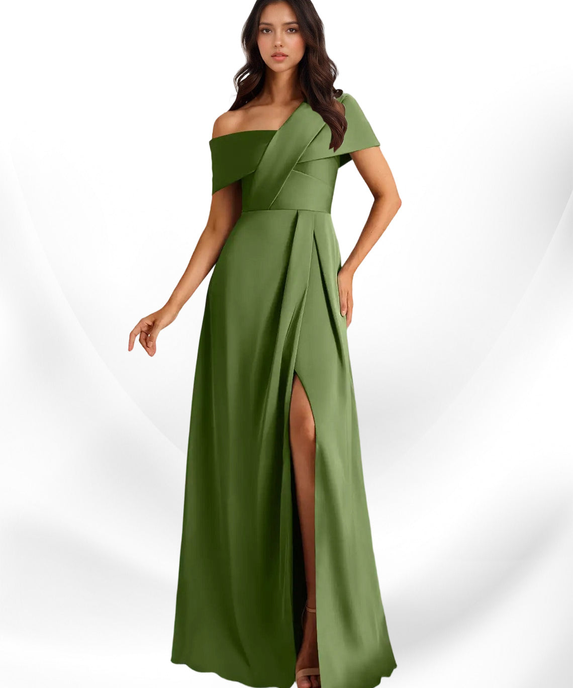 Augday Milton A-Line Pleated Stretch Satin Dress