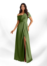 Augday Milton A-Line Pleated Stretch Satin Dress