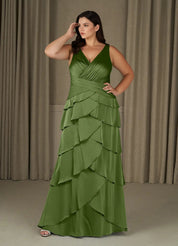 Augday Viola A-Line Pleated Stretch Satin Dress Plus Size